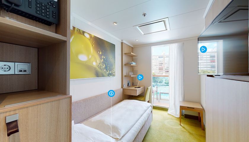 AIDA speciale eenpersoonsbalkoncabine met balkon